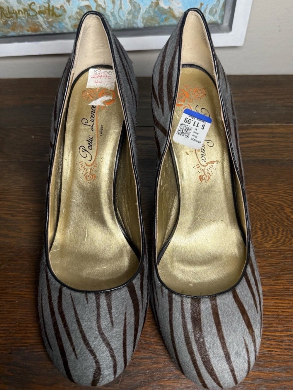 Poetic License Gray Black Zebra-Print Horsehair Women’s Pumps - LINING DAMAGE